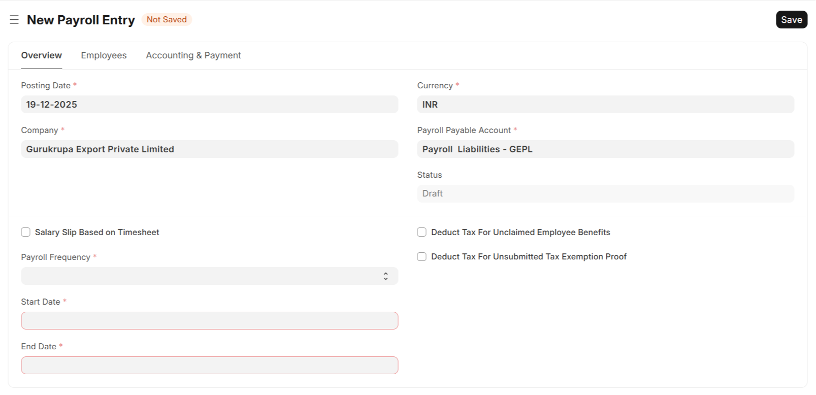 Inactive Payroll & Payroll Entry